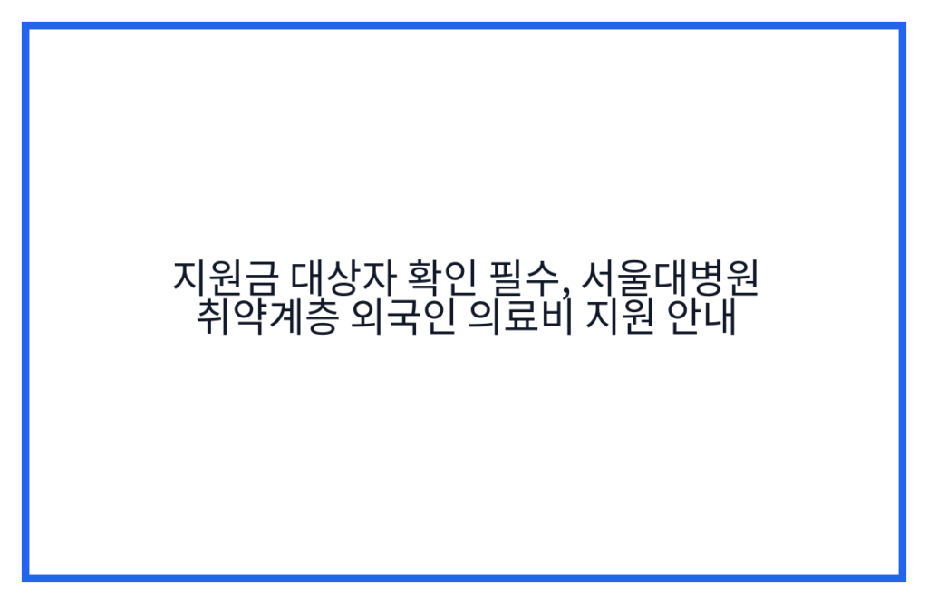 지원금 대상자 확인 필수, 서울대병원 취약계층 외국인 의료비 지원 안내