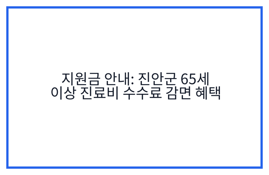 지원금 안내: 진안군 65세 이상 진료비 수수료 감면 혜택