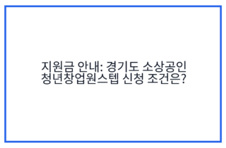 지원금 안내: 경기도 소상공인 청년창업원스텝 신청 조건은?