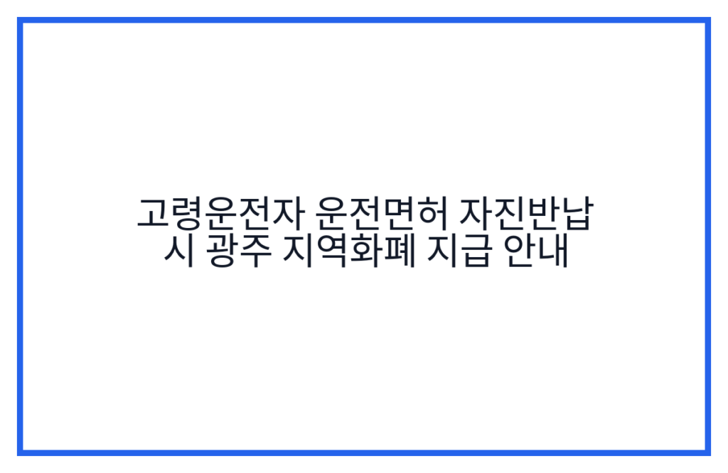 고령운전자 운전면허 자진반납 시 광주 지역화폐 지급 안내