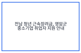 전남 청년 근속장려금, 영암군 중소기업 취업자 지원 안내