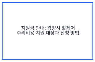 지원금 안내: 광양시 휠체어 수리비용 지원 대상과 신청 방법