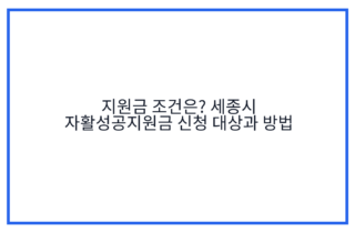 지원금 조건은? 세종시 자활성공지원금 신청 대상과 방법