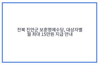 전북 진안군 보훈명예수당, 대상자별 월 최대 15만원 지급 안내