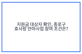 지원금 대상자 확인, 종로구 효사랑 안마사업 참여 조건은?