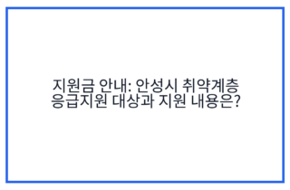 지원금 안내: 안성시 취약계층 응급지원 대상과 지원 내용은?