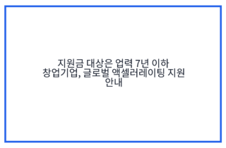 지원금 대상은 업력 7년 이하 창업기업, 글로벌 액셀러레이팅 지원 안내