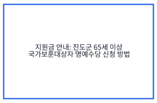 지원금 안내: 진도군 65세 이상 국가보훈대상자 명예수당 신청 방법