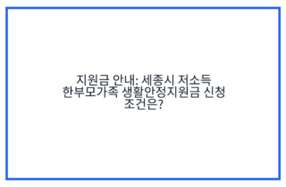 지원금 안내: 세종시 저소득 한부모가족 생활안정지원금 신청 조건은?