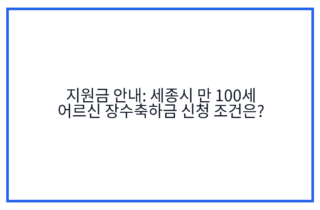 지원금 안내: 세종시 만 100세 어르신 장수축하금 신청 조건은?