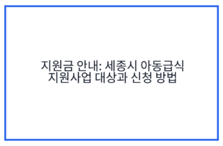 지원금 안내: 세종시 아동급식 지원사업 대상과 신청 방법