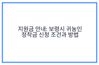 지원금 안내: 보령시 귀농인 정착금 신청 조건과 방법