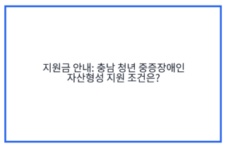 지원금 안내: 충남 청년 중증장애인 자산형성 지원 조건은?