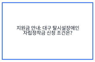 지원금 안내: 대구 탈시설장애인 자립정착금 신청 조건은?