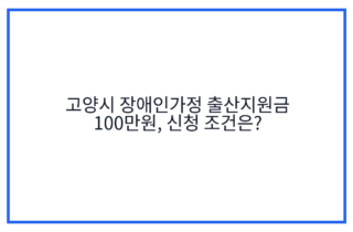 고양시 장애인가정 출산지원금 100만원, 신청 조건은?