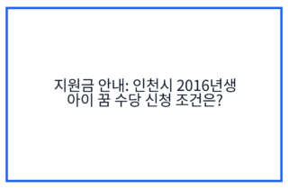 지원금 안내: 인천시 2016년생 아이 꿈 수당 신청 조건은?