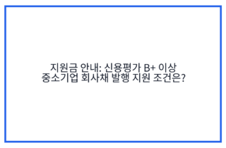 지원금 안내: 신용평가 B+ 이상 중소기업 회사채 발행 지원 조건은?
