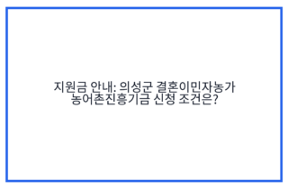 지원금 안내: 의성군 결혼이민자농가 농어촌진흥기금 신청 조건은?