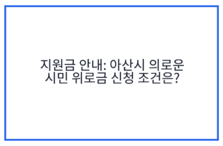 지원금 안내: 아산시 의로운 시민 위로금 신청 조건은?