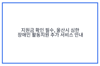 지원금 확인 필수, 울산시 심한 장애인 활동지원 추가 서비스 안내