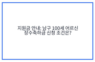 지원금 안내: 남구 100세 어르신 장수축하금 신청 조건은?