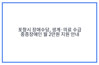 포항시 장애수당, 생계·의료 수급 중증장애인 월 2만원 지원 안내