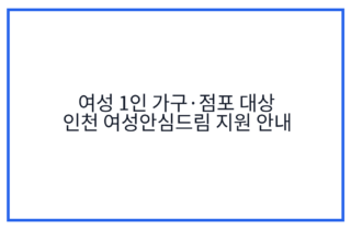 여성 1인 가구·점포 대상 인천 여성안심드림 지원 안내