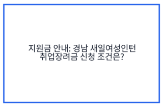 지원금 안내: 경남 새일여성인턴 취업장려금 신청 조건은?
