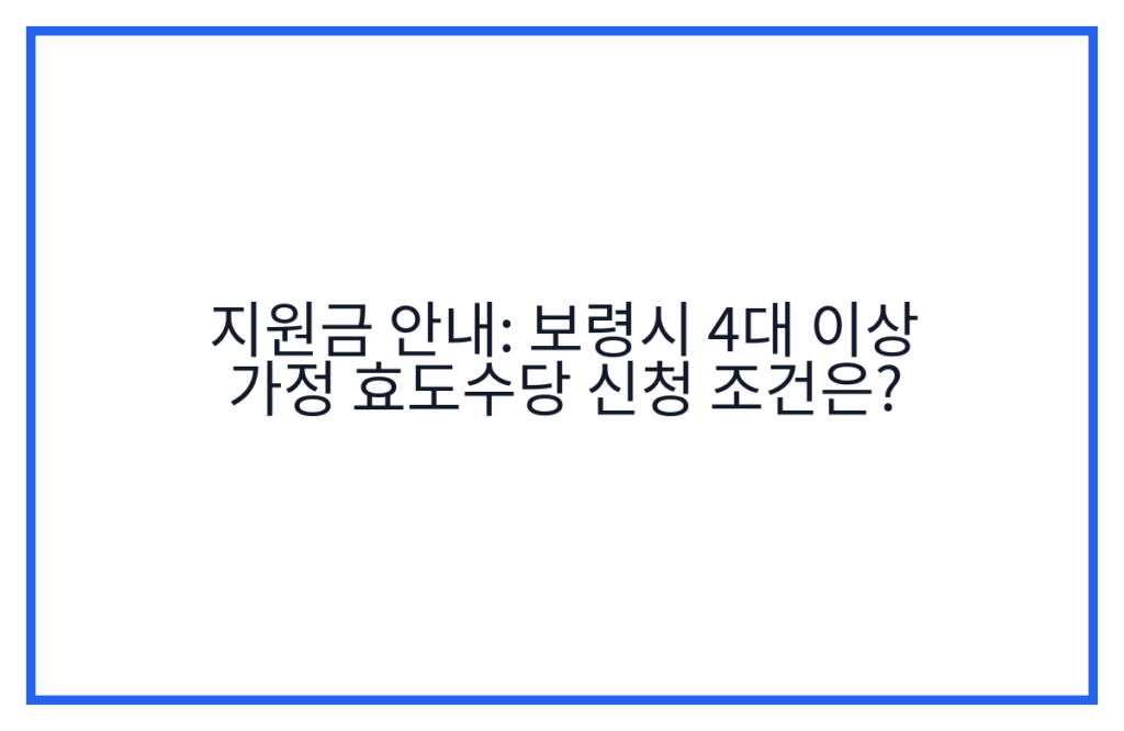 지원금 안내: 보령시 4대 이상 가정 효도수당 신청 조건은?