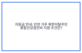 지원금 안내: 인천 거주 북한이탈주민 종합건강검진비 지원 조건은?