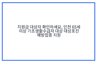 지원금 대상자 확인하세요, 인천 65세 이상 기초생활수급자 대상 대상포진 예방접종 지원