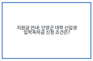 지원금 안내: 단양군 대학 신입생 입학축하금 신청 조건은?