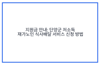 지원금 안내: 단양군 저소득 재가노인 식사배달 서비스 신청 방법