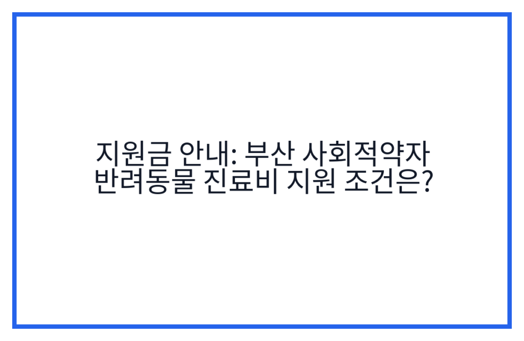 지원금 안내: 부산 사회적약자 반려동물 진료비 지원 조건은?