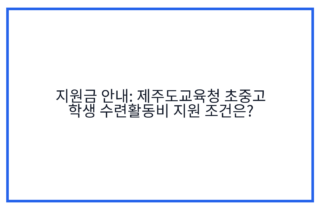 지원금 안내: 제주도교육청 초중고 학생 수련활동비 지원 조건은?