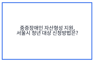 중증장애인 자산형성 지원, 서울시 청년 대상 신청방법은?