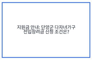 지원금 안내: 단양군 다자녀가구 전입장려금 신청 조건은?